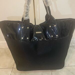 Versace Parfums Black Patent Leather Tote Shoulder Shopper Travel Bag Ex Large